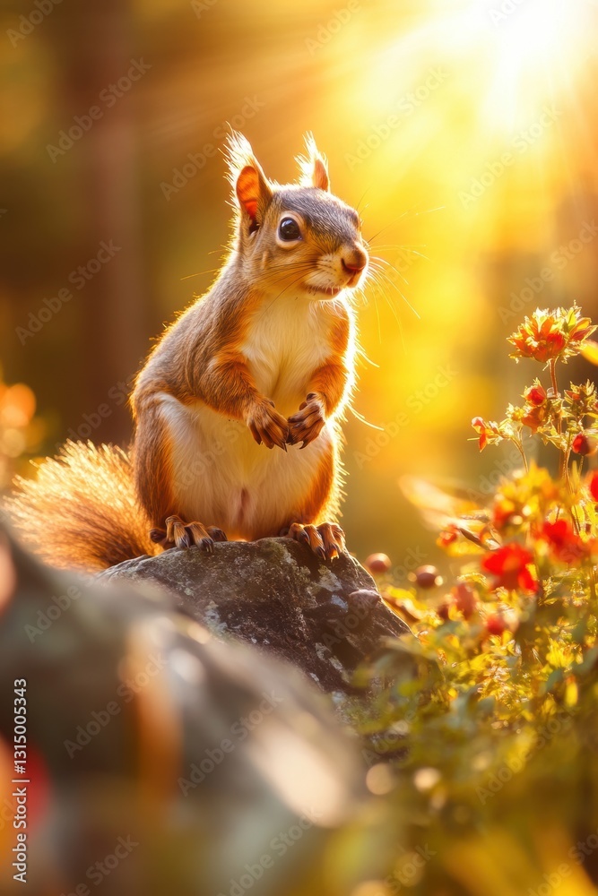Cute squirrel in Spring field in forest. Cute squirrel in Spring field in forest.