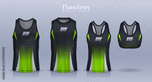 Sleeveless shirt sport design template, jersey mockup for Men's and Women's, Running singlet, basketball Tank top.