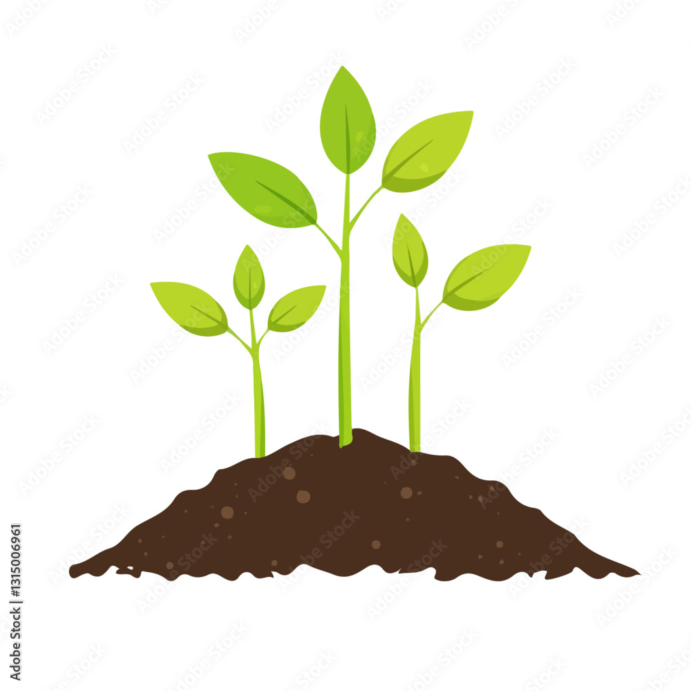 2D flat vector illustration green shoots emerging from soil icon isolated on a white background.
2D flat vector illustration green shoots emerging from soil icon isolated on a white background.