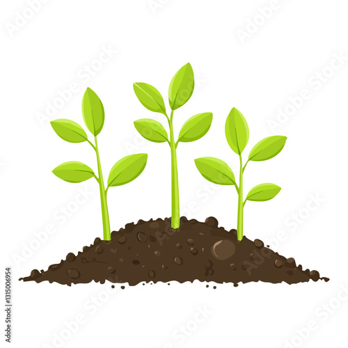 2D flat vector illustration green shoots emerging from soil icon isolated on a white background.


