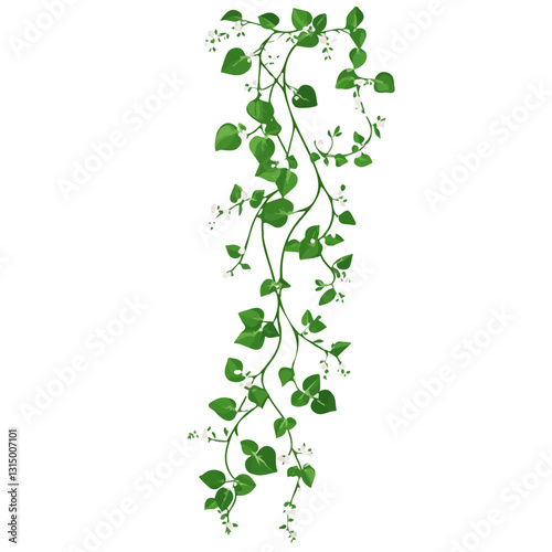 2D flat vector illustration green vines with tiny flowers icon isolated on a white background.

