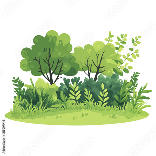 2D flat vector illustration lush green garden in spring icon isolated on a white background.

