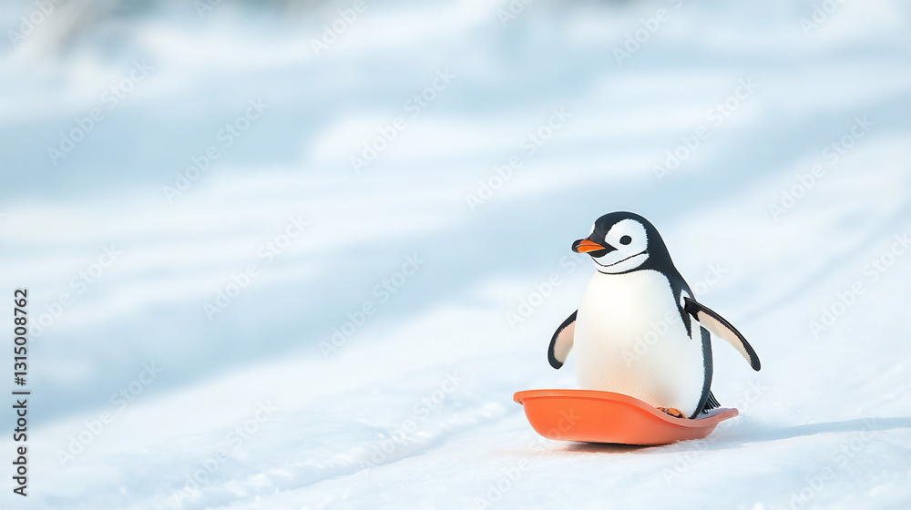 Fototapeta premium sledding penguin,