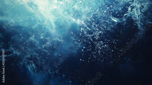 Abstract Underwater Scene Deep Blue Water with Bubbles and Light