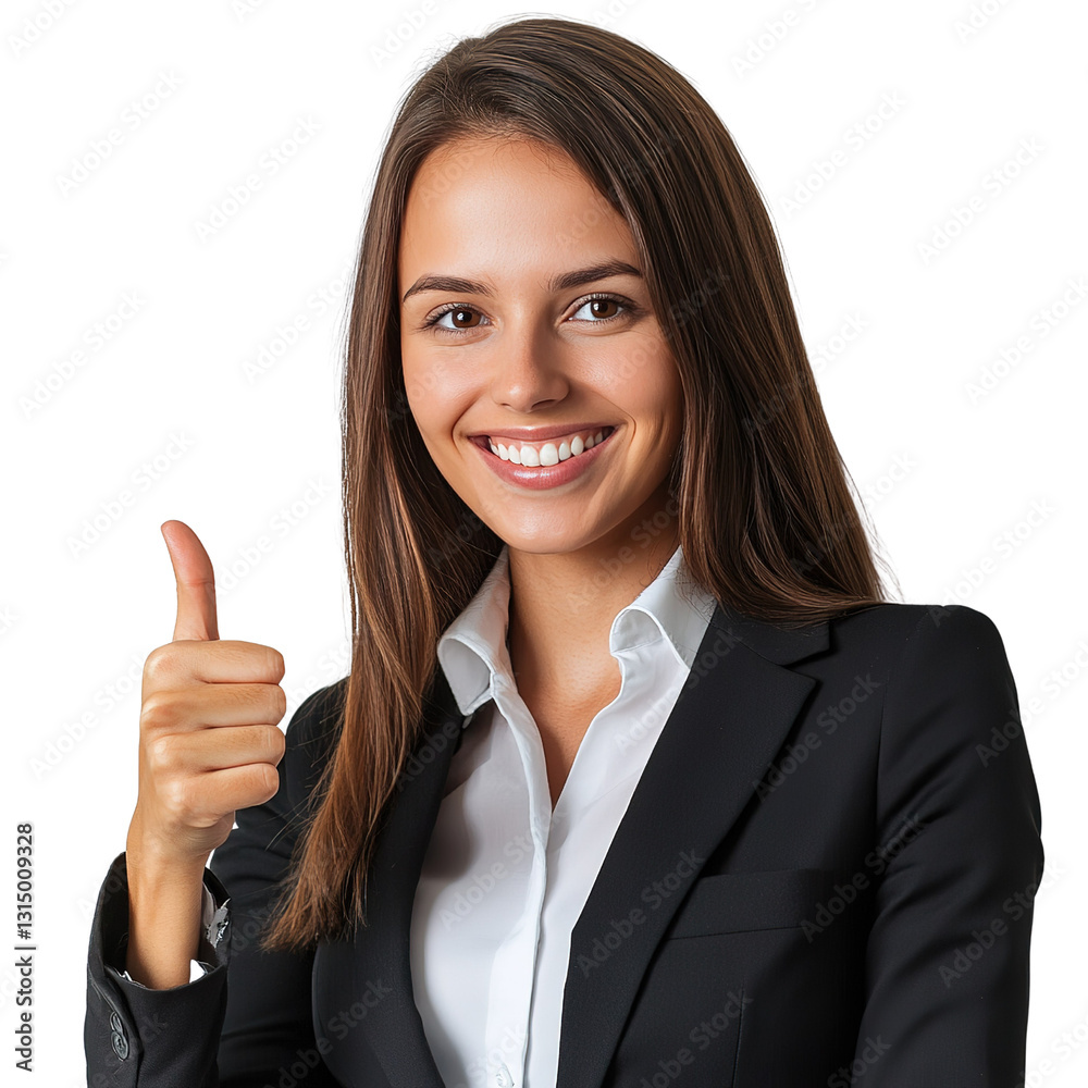 Portrait of a smiling business woman showing thumbs up gesture against white background. clipart, png. Portrait of a smiling business woman showing thumbs up gesture against white background. clipart, png.