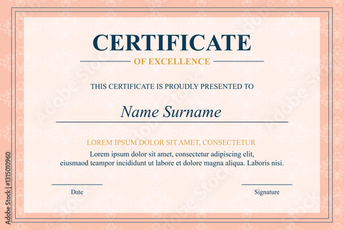 Peach Damask Excellence Certificate Template