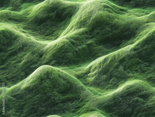 Seamless Pattern - Rolling green hills covered in short, soft grass create a textured landscape.