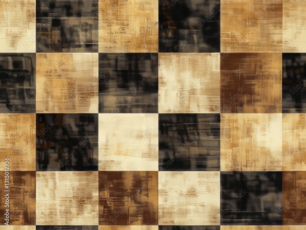 Seamless Pattern - Abstract checkered pattern with distressed textures in earthy neutral tones. Seamless Pattern - Abstract checkered pattern with distressed textures in earthy neutral tones.