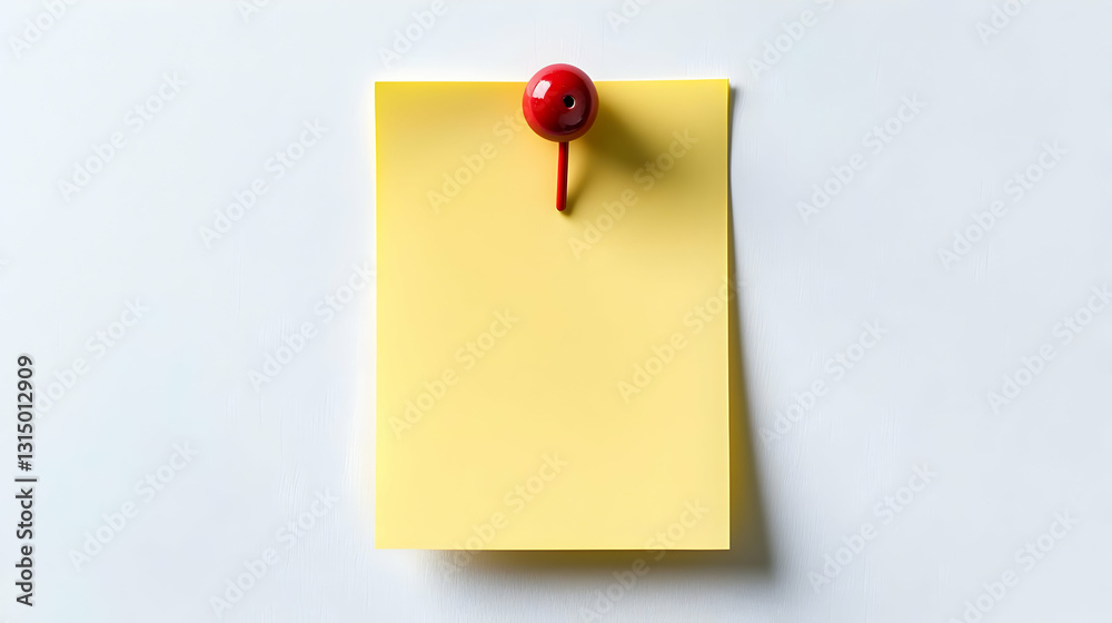 Bright Yellow Sticky Note With Red Push Pin On White Textured Background Simple Reminder Concept Bright Yellow Sticky Note With Red Push Pin On White Textured Background Simple Reminder Concept