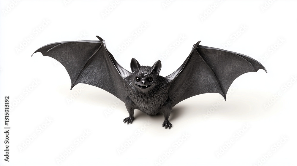 Fototapeta premium A realistic plastic figurine of a Halloween bat, isolated on white background 