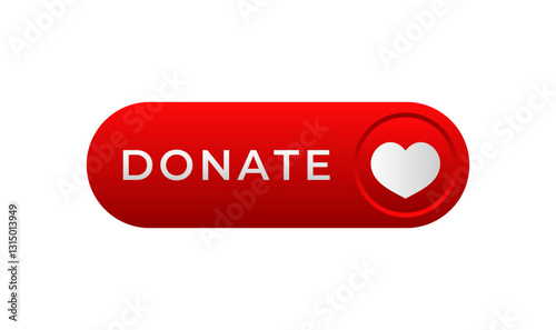 A red donate button symbolizing charity and support with a white heart icon for contributions online.