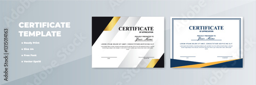 Printable A4 certificate templates; gold, navy design; gray background