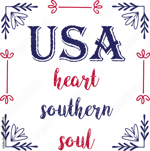 USA Heart Southern Soul American Pride Typography Design vector
