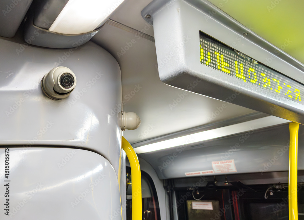 Fototapeta premium CCTV cameras inside a city bus