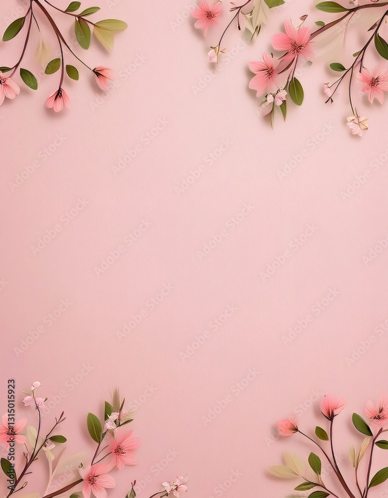 Delicate flower border framing spring mood against textured background with open space