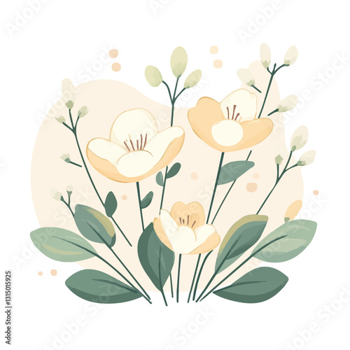 2D flat vector illustration morning sunlight over spring blossoms icon isolated on a white background.

