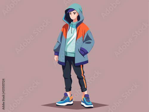 trendy streetwear outfit with an oversized hoodie, leggings, and chunky sneakers