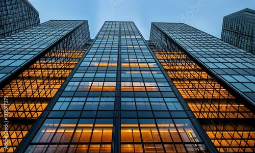 Wallpaper Mural Modern skyscrapers with reflective glass facades illuminated by sunset, showcasing urban architecture Torontodigital.ca