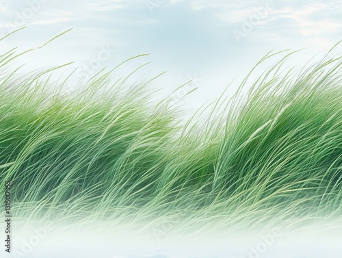 Seamless Pattern - Green grass field with sky, landscape with nature in summertime background