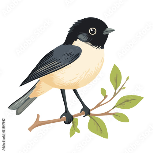 2D flat vector illustration small bird perched on a branch icon isolated on a white background.

