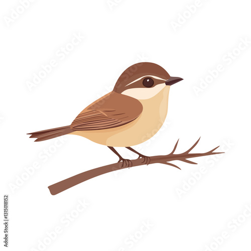 2D flat vector illustration small bird resting on a branch icon isolated on a white background.

