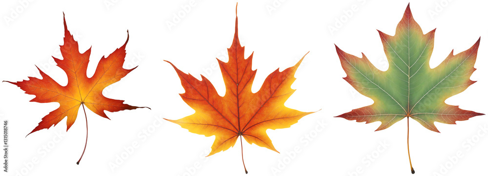 Autumn Maple Leaves Collection: Vibrant Red, Golden Yellow, and Green on a transparent background Autumn Maple Leaves Collection: Vibrant Red, Golden Yellow, and Green on a transparent background