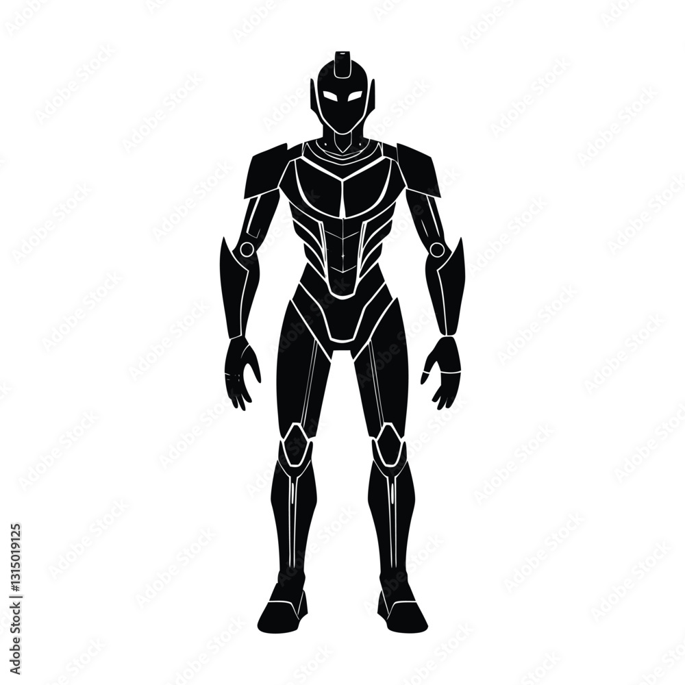 Futuristic Humanoid Robot Standing Flat Vector Silhouette with Transparent Background Futuristic Humanoid Robot Standing Flat Vector Silhouette with Transparent Background