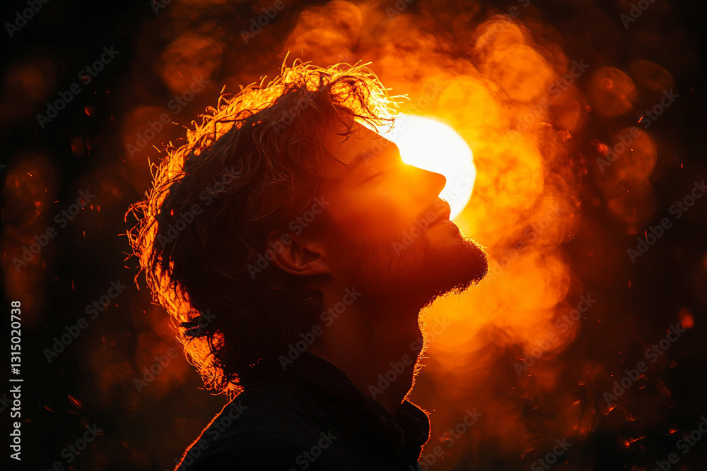Silhouette of a person watching sunset, generative AI Silhouette of a person watching sunset, generative AI