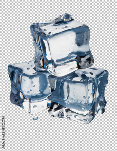 Three ice cubes, High-Quality Ice Cubes with Water Droplets on transparent background, png, psd
