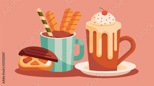 With every bite of the sweet doughy churros and every sip of the thick creamy hot chocolate I was transported to a cozy caf in Paris.. Vector illustration