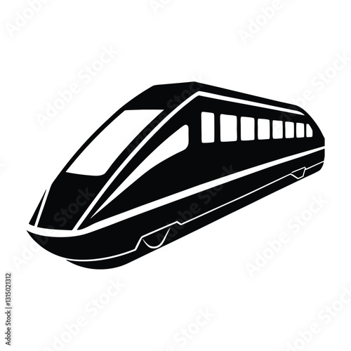 High Speed Futuristic Train Flat Vector Silhouette with Transparent Background