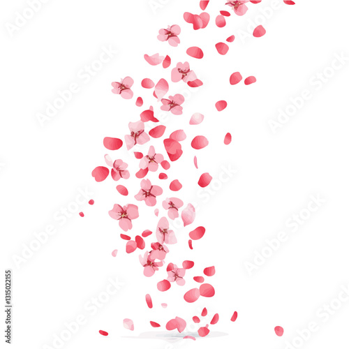 2D flat vector illustration spring blossom petals falling icon isolated on a white background.

