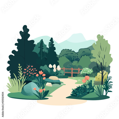 2D flat vector illustration spring fog over a garden icon isolated on a white background.

