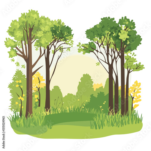 2D flat vector illustration spring in a forest glade icon isolated on a white background.


