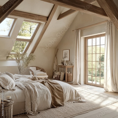 Image featuring A modern bedroom with warm earthy interior design photo