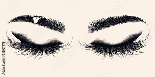 Elegant flat eyes and eyebrows icons set with linear style details.