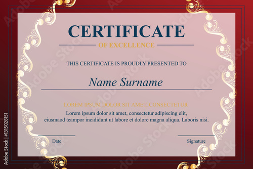 Red ornate certificate of excellence template