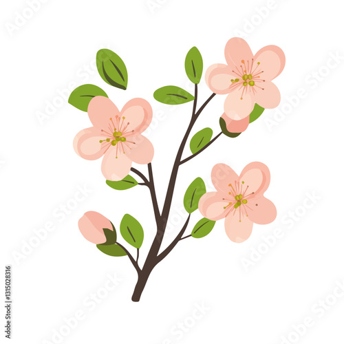 2D flat vector illustration springtime flowers in bloom on a branch icon isolated on a white background.

