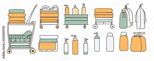 Flat icons set of bathroom essentials in linear style.