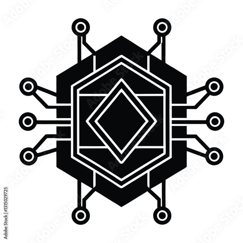 Quantum Computer with Futuristic Design Flat Vector Silhouette with Transparent Background