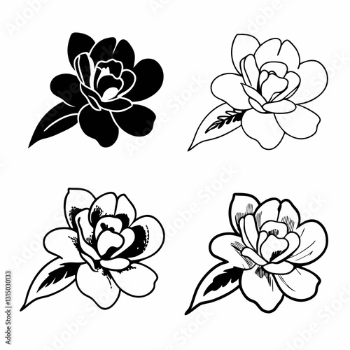 Floral Vector Set: This image features a stylized collection of floral illustrations, available in multiple variations, offering creative choices for your design needs. 