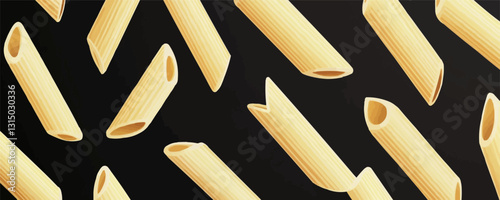 Flat icons set of various pasta shapes on black background.