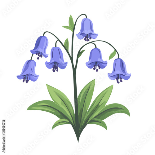 2D flat vector illustration vibrant bluebells blooming in spring icon isolated on a white background.

