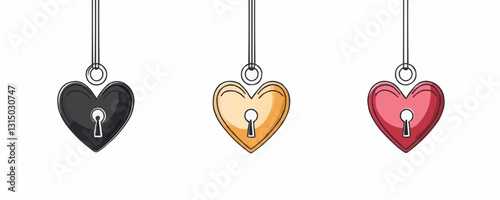Heart-shaped padlocks vector icon set, flat style.