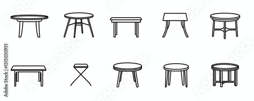 Flat linear icons set of various tables in a vector style.