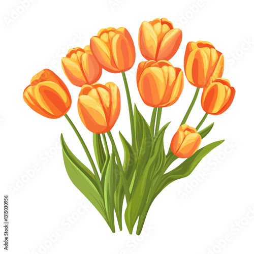 2D flat vector illustration vibrant orange tulips icon isolated on a white background.

