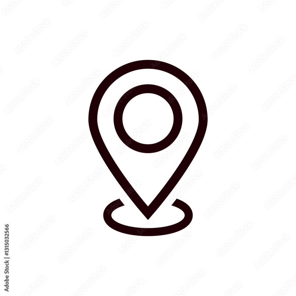 Simple black outline icon of a map location marker with a circular center and pointed bottom. Simple black outline icon of a map location marker with a circular center and pointed bottom.