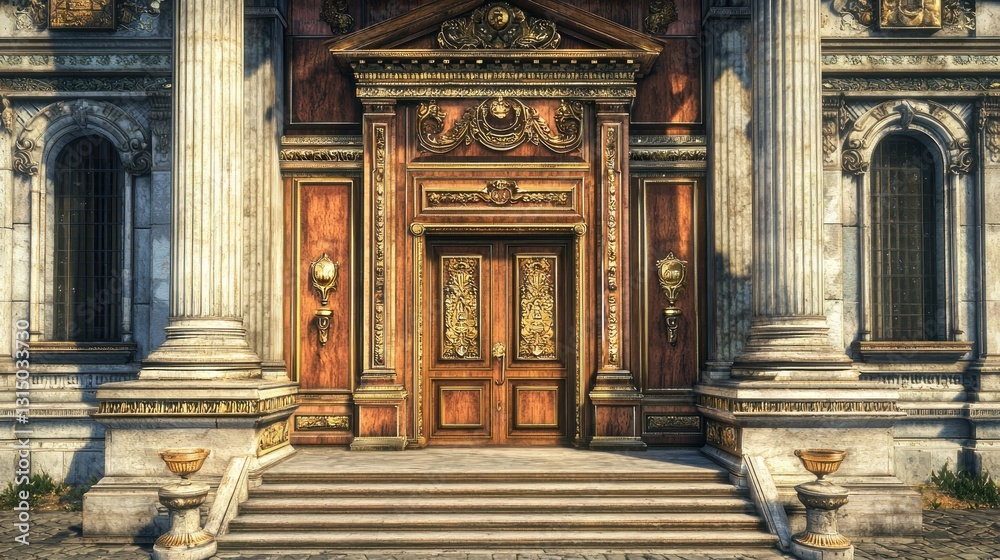 Fototapeta premium Ornate Entrance to Grand Building with Decorative Doors