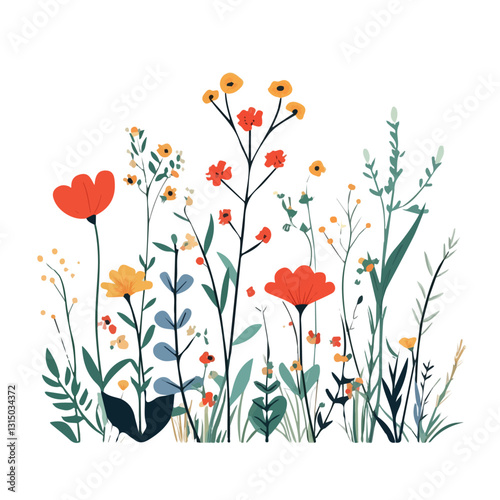 2D flat vector illustration wildflowers growing by the roadside icon isolated on a white background.

