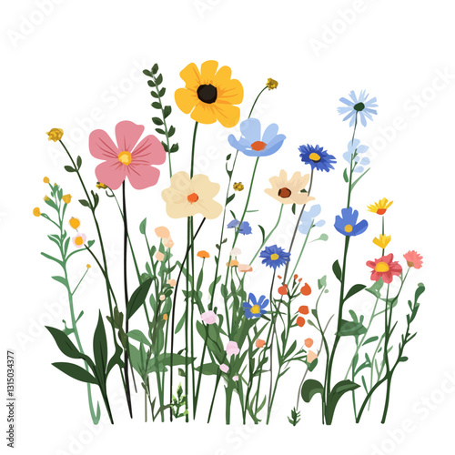 2D flat vector illustration wildflowers growing by the roadside icon isolated on a white background.

